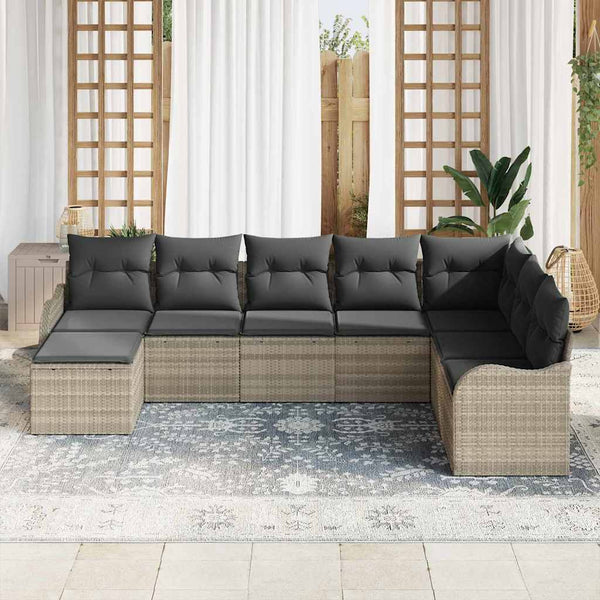 Gartensofa Set 8-teilig Hellgrau Rattan