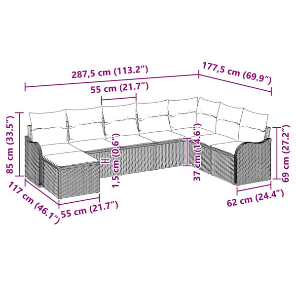 Poly Rattan Gartensofa Set Braun 9-teilig