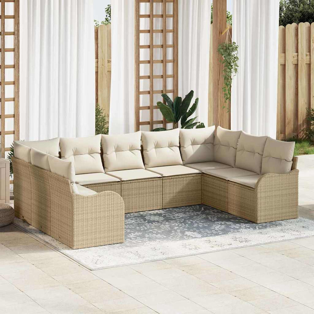 vidaXL Ensemble de canapés de jardin 9 pcs Beige Poly rotin