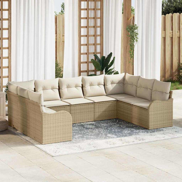 vidaXL Ensemble de canapés de jardin 9 pcs Beige Poly rotin
