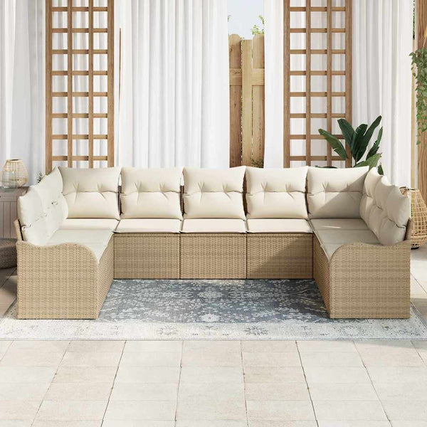 vidaXL Ensemble de canapés de jardin 9 pcs Beige Poly rotin
