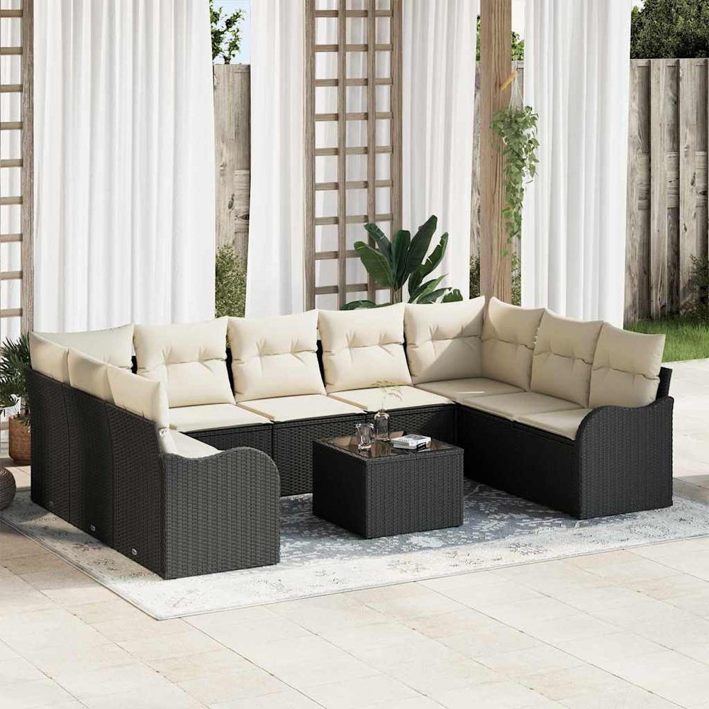 vidaXL Salon de jardin 10 pcs Noir Résine tressée