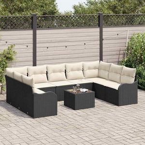 Gartensofa Set Schwarz Poly-Rattan 10-teilig