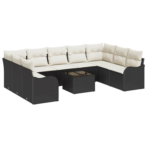 Gartensofa Set Schwarz Poly-Rattan 10-teilig