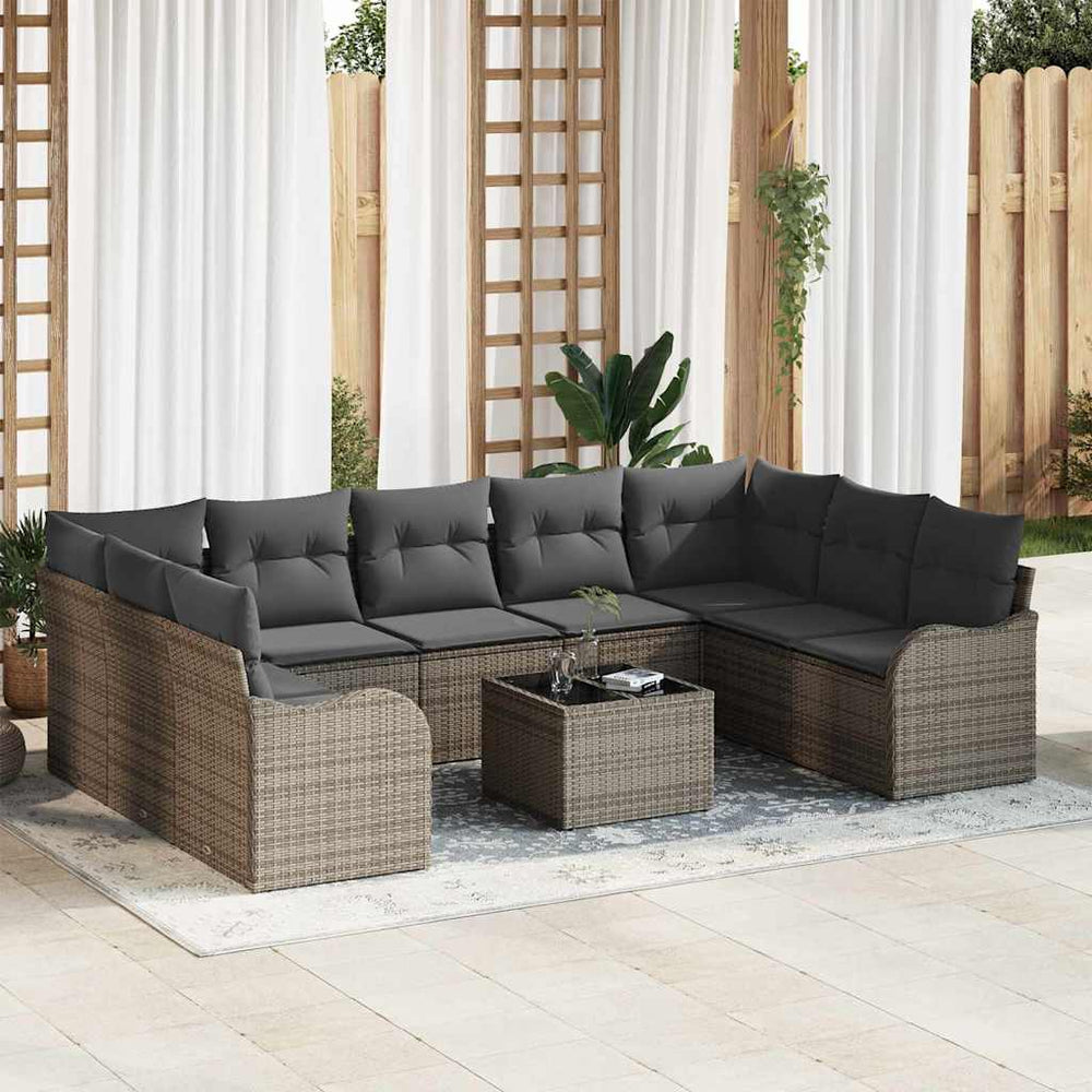 vidaXL Salon de jardin 10 pcs Gris résine tressée