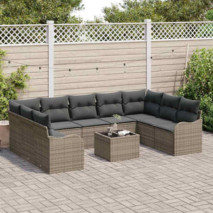 Gartensofa-Set Grau Poly-Rattan 10-teilig