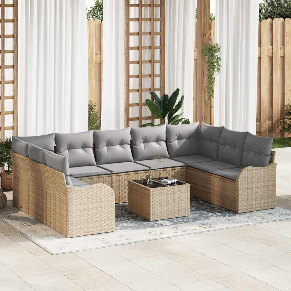 Gartensofa Set Beige Poly-Rattan 10-teilig
