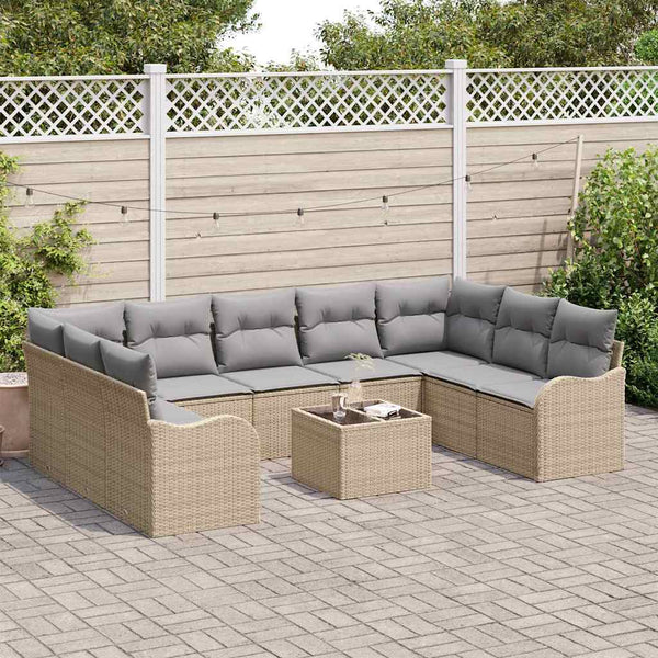vidaXL Salon de jardin 10 pcs Beige résine tressée