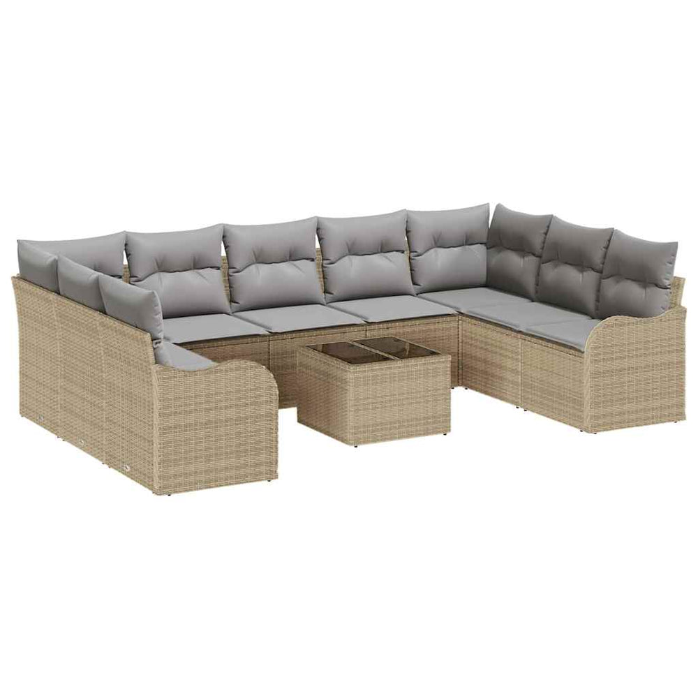 Gartensofa Set Beige Poly-Rattan 10-teilig