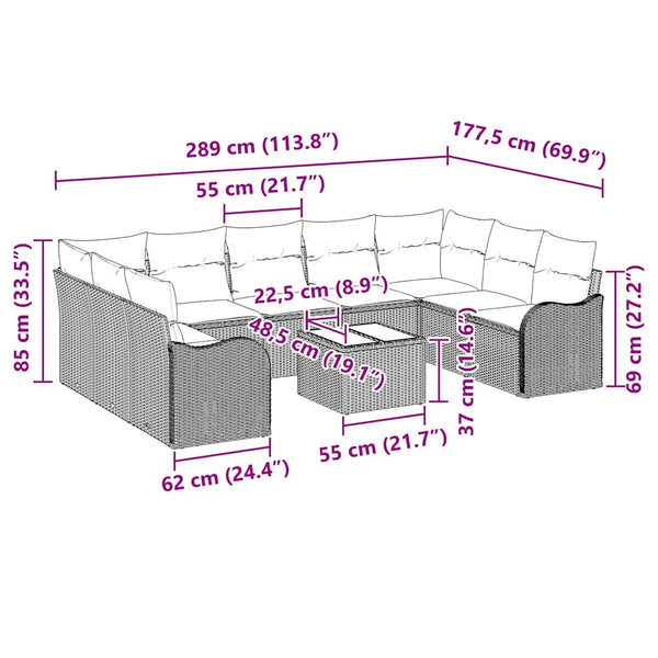 Gartensofa Set 10-teilig Hellgrau