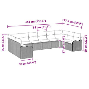 Gartensofa Set Braun Poly-Rattan 344 cm