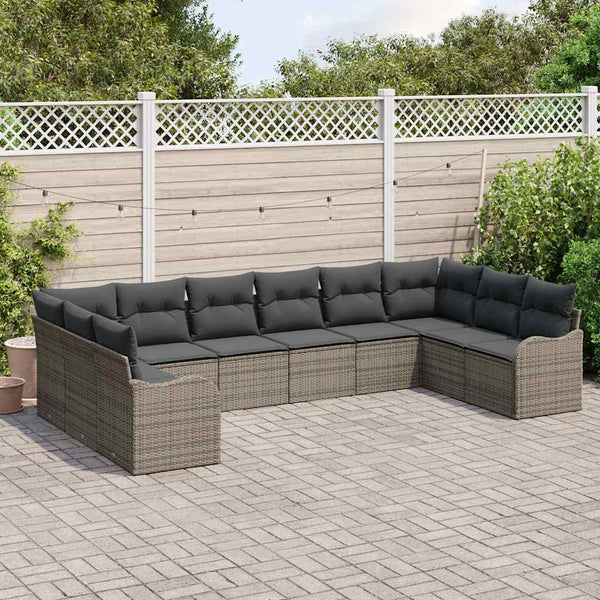 Graues Poly-Rattan Gartensofa-Set 344 cm