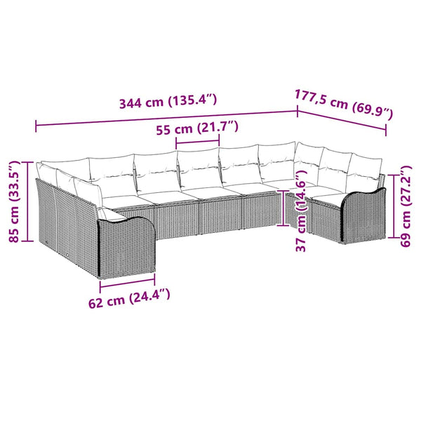 Graues Poly-Rattan Gartensofa-Set 344 cm