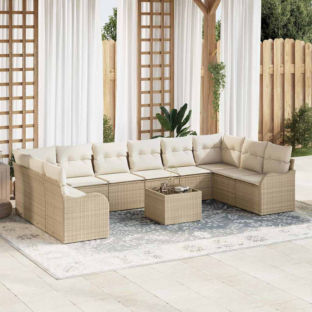 11-teiliges Gartensofa-Set Beige Poly-Rattan