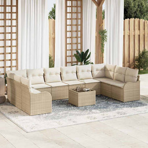 11-teiliges Gartensofa-Set Beige Poly-Rattan
