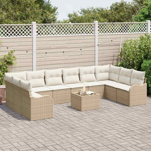 11-teiliges Gartensofa-Set Beige Poly-Rattan