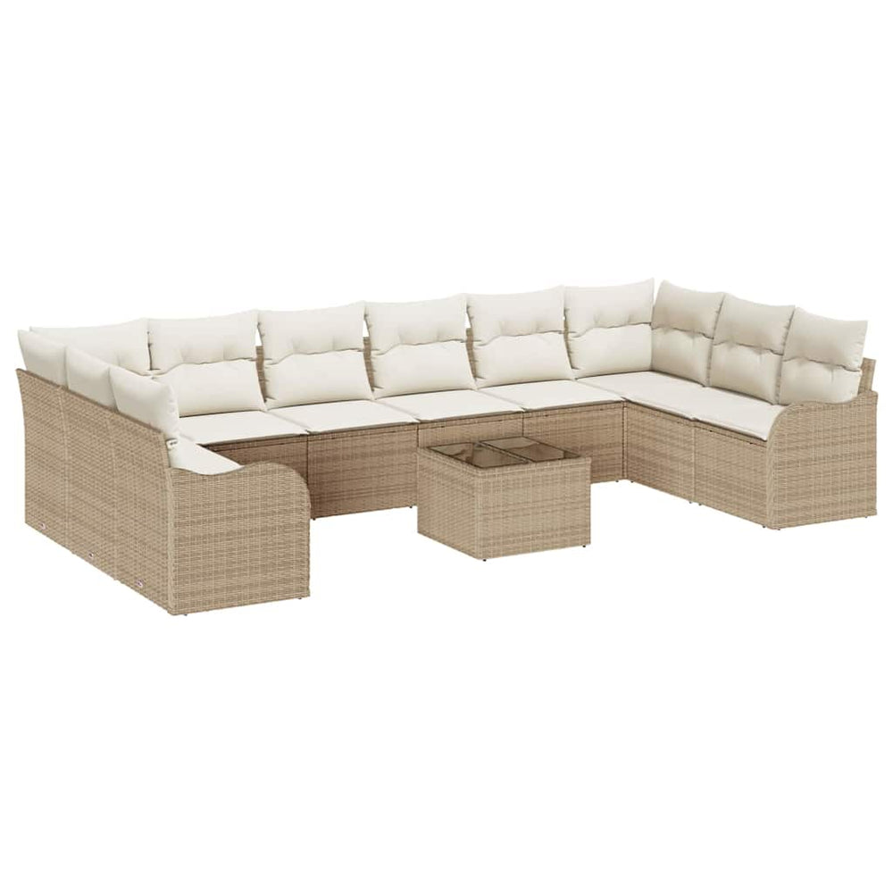 11-teiliges Gartensofa-Set Beige Poly-Rattan