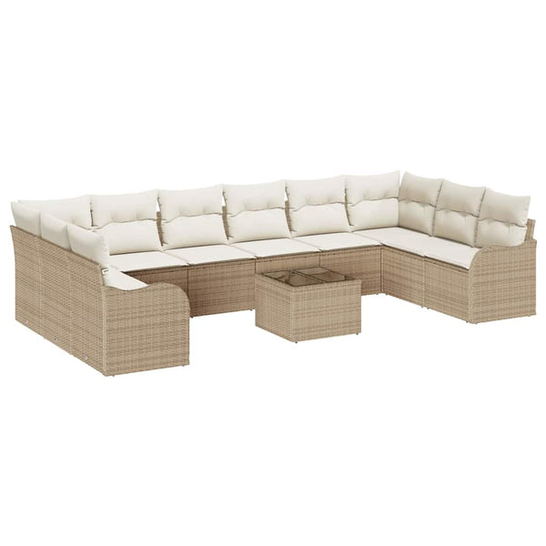 11-teiliges Gartensofa-Set Beige Poly-Rattan