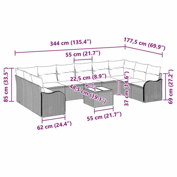 11-teiliges Gartensofa-Set Beige Poly-Rattan