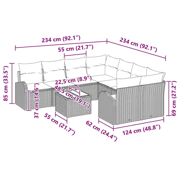 Poly Rattan Gartensofa Set 55x55x37cm