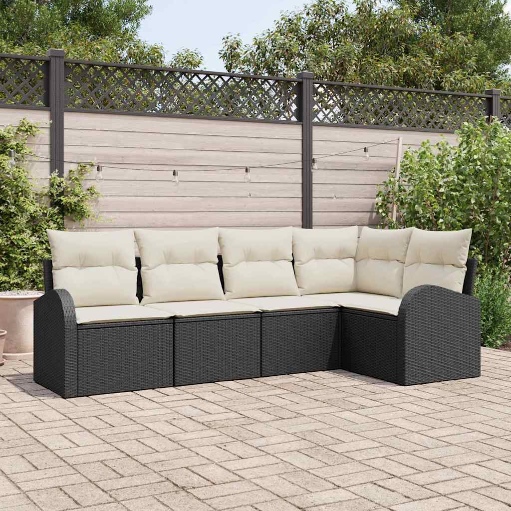 Schwarzes Sofa Set mit Kissen, 5-teilig