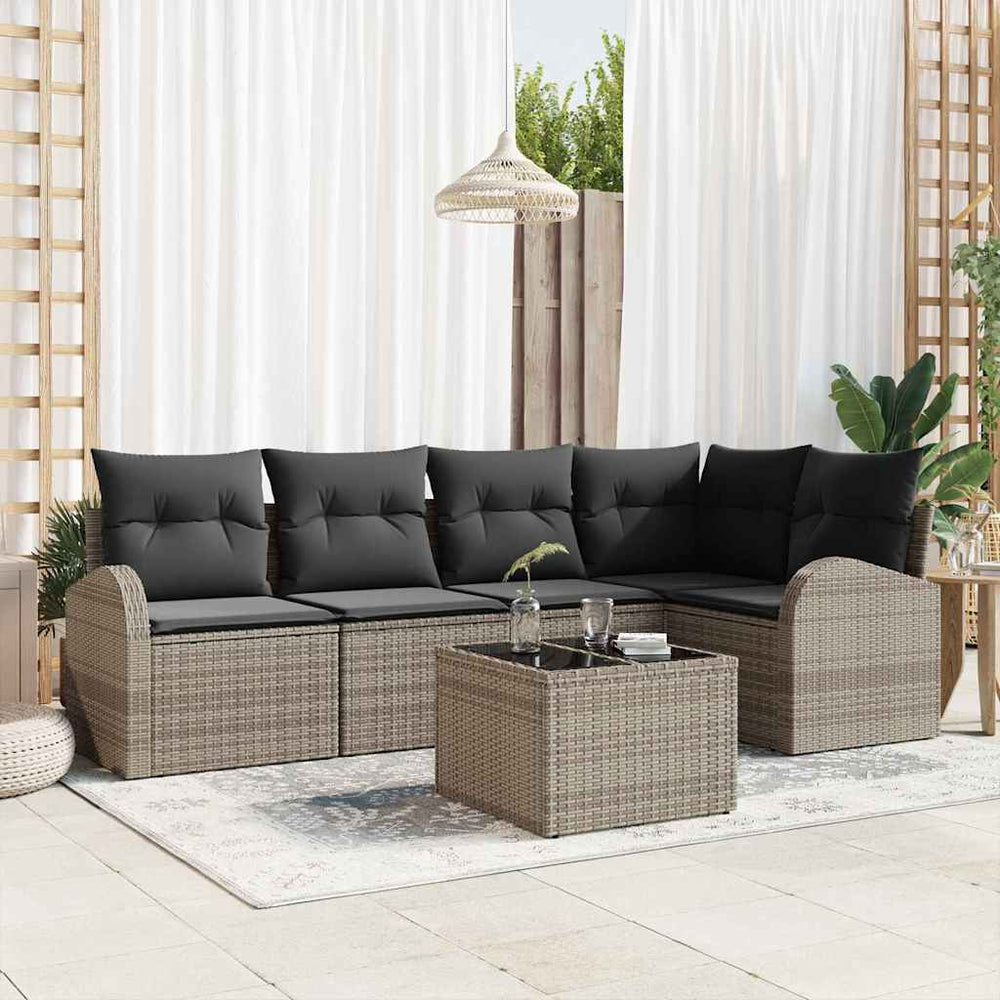 vidaXL Salon de jardin avec coussins gris polyester