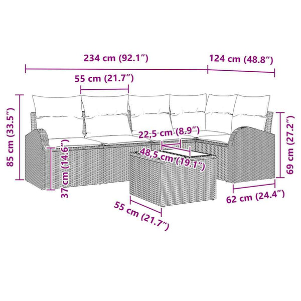 Sofa Set Hellgrau mit Kissen, 6-teilig