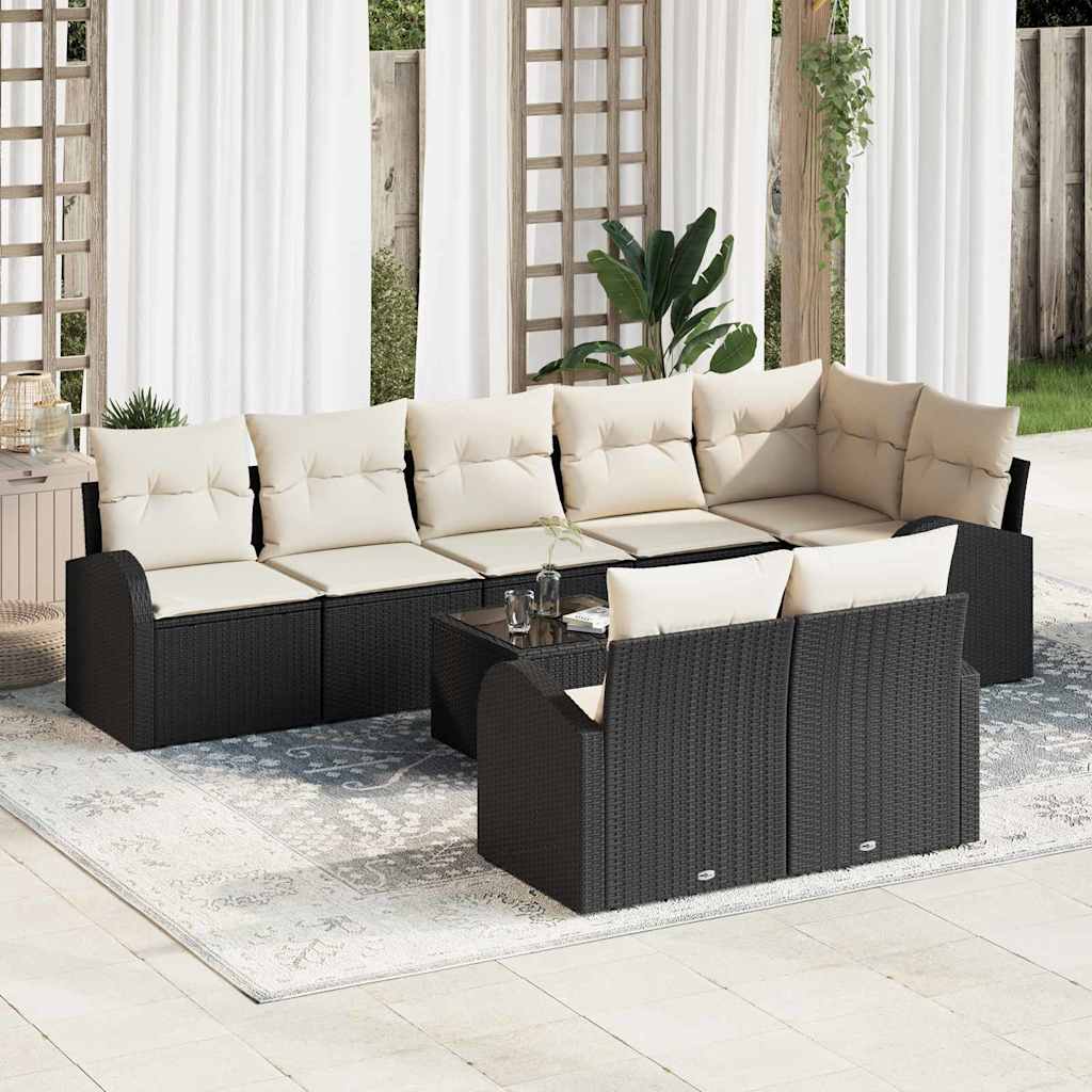 Gartensofa Set Schwarz Creme Poly-Rattan