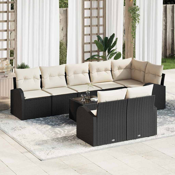 Gartensofa Set Schwarz Creme Poly-Rattan