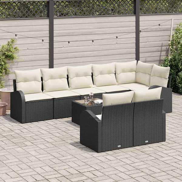 Gartensofa Set Schwarz Creme Poly-Rattan