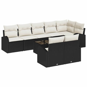 Gartensofa Set Schwarz Creme Poly-Rattan