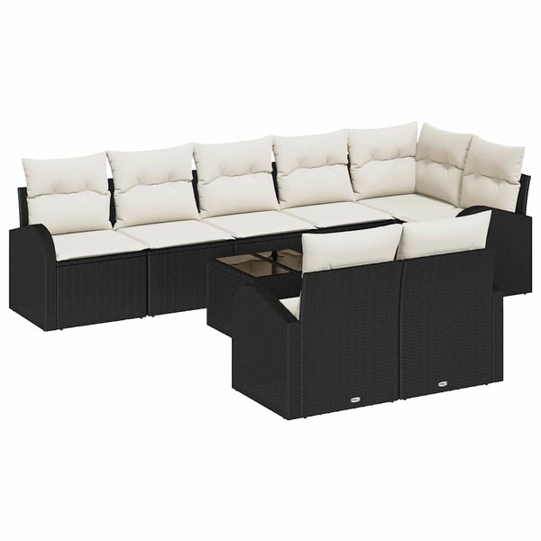 Gartensofa Set Schwarz Creme Poly-Rattan
