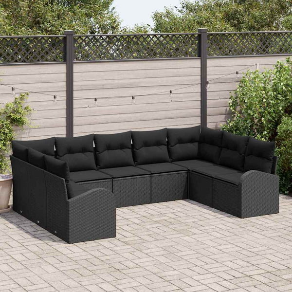 Schwarzes Poly Rattan Sofa Set mit Kissen