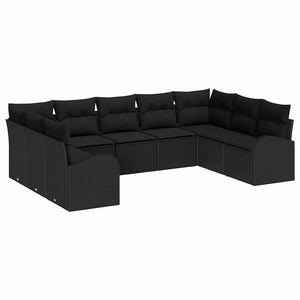 Schwarzes Poly Rattan Sofa Set mit Kissen