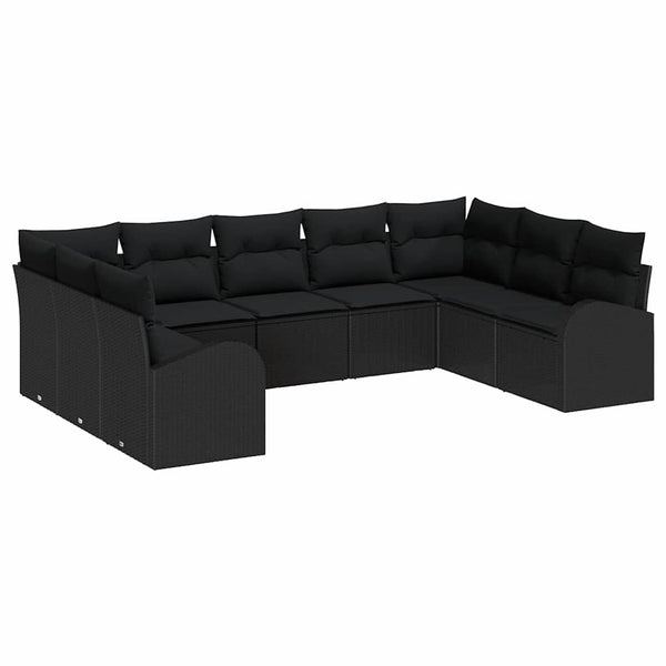 Schwarzes Poly Rattan Sofa Set mit Kissen