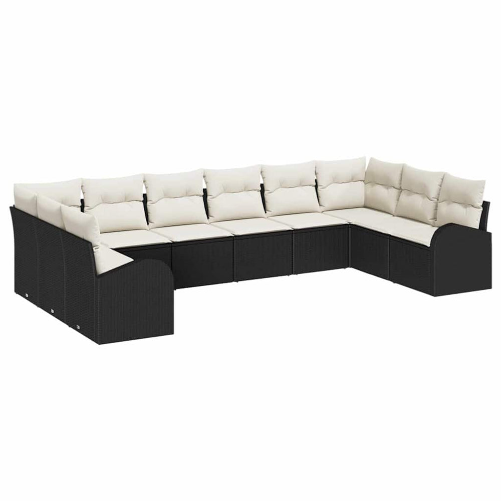 Schwarzes Polyrattan Sofa Set mit Kissen, 10-teilig