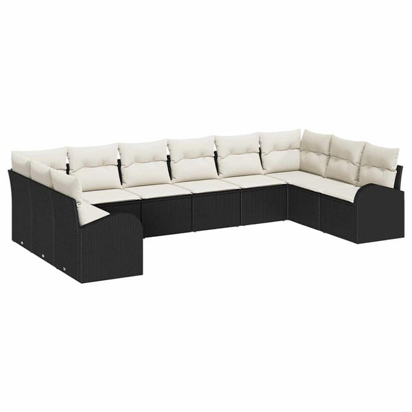 Schwarzes Polyrattan Sofa Set mit Kissen, 10-teilig
