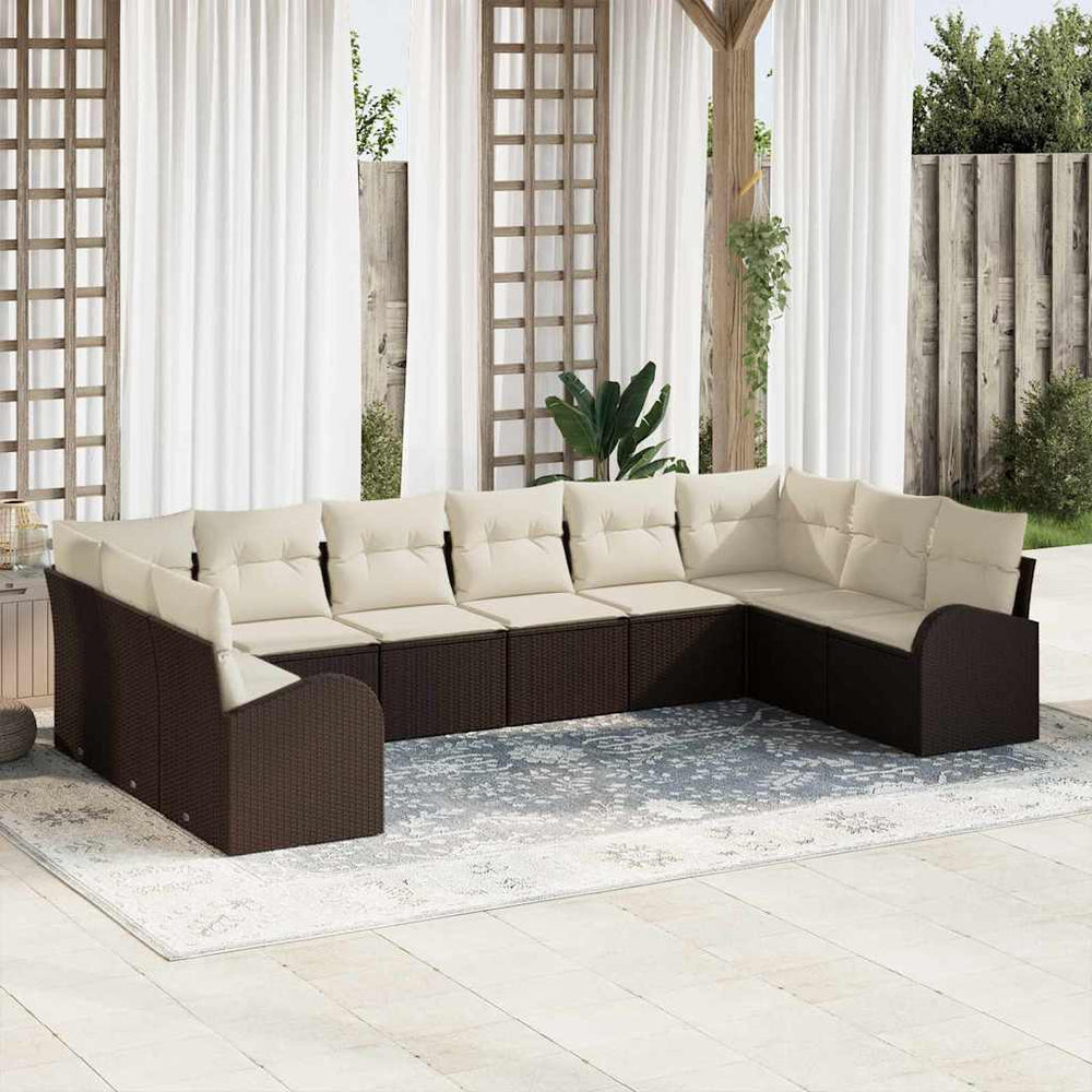Polyrattan Sofa Set Braun mit Kissen, 10-teilig