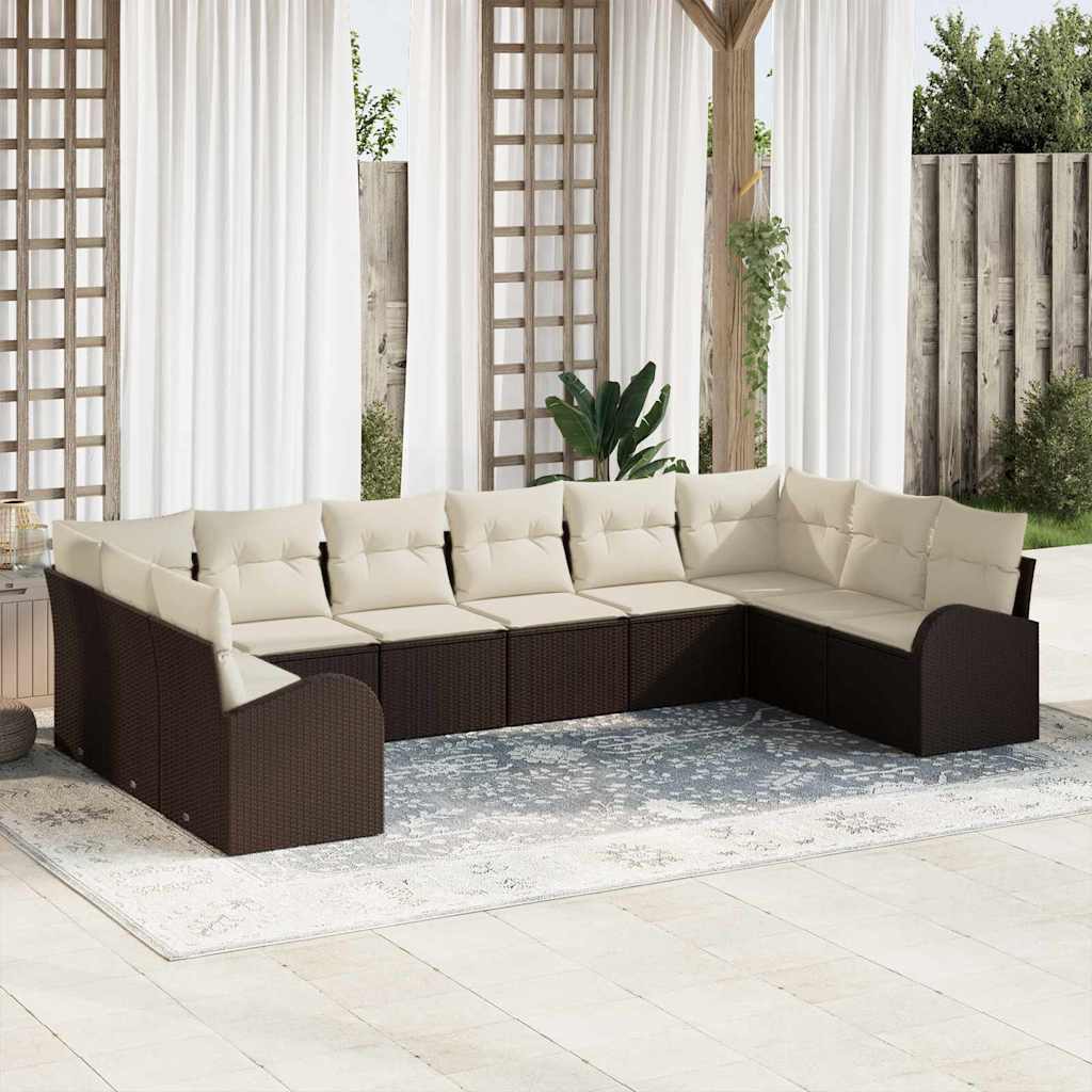 Polyrattan Sofa Set Braun mit Kissen, 10-teilig