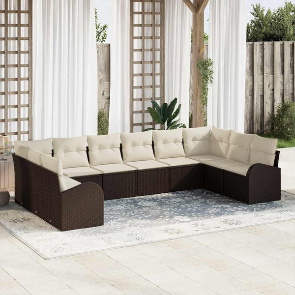Polyrattan Sofa Set Braun mit Kissen, 10-teilig