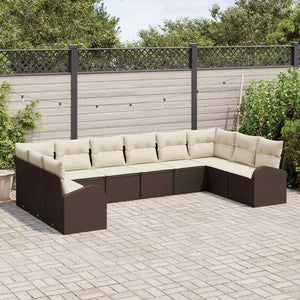 Polyrattan Sofa Set Braun mit Kissen, 10-teilig