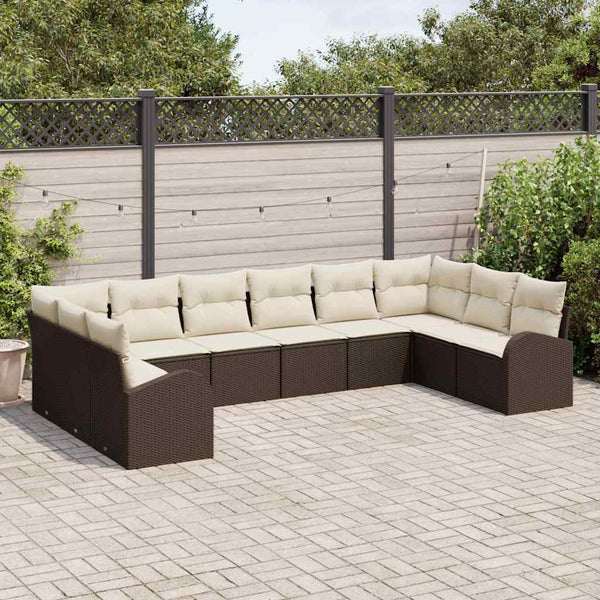 Polyrattan Sofa Set Braun mit Kissen, 10-teilig