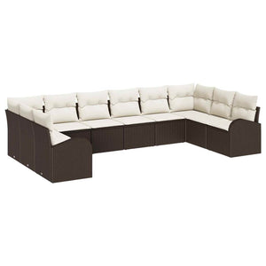 Polyrattan Sofa Set Braun mit Kissen, 10-teilig