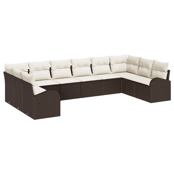 Polyrattan Sofa Set Braun mit Kissen, 10-teilig