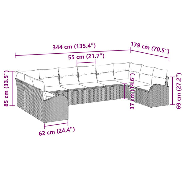 Polyrattan Sofa Set Braun mit Kissen, 10-teilig