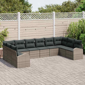 Graues Polyrattan Sofa Set mit Kissen, 10-teilig