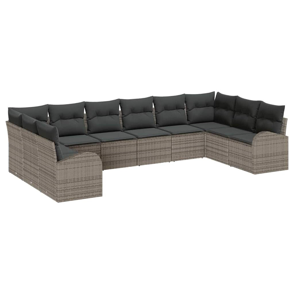 Graues Polyrattan Sofa Set mit Kissen, 10-teilig