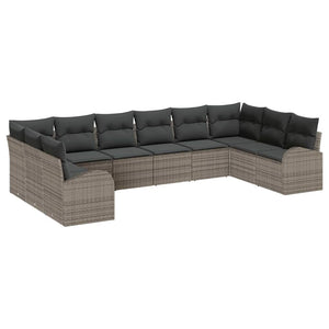 Graues Polyrattan Sofa Set mit Kissen, 10-teilig