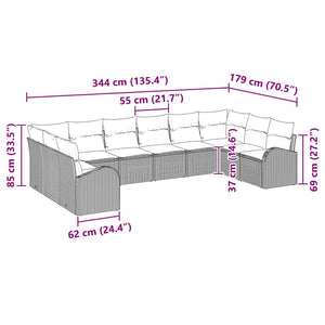 Graues Polyrattan Sofa Set mit Kissen, 10-teilig