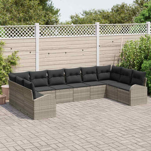 Hellgraues Polyrattan Sofa Set mit Kissen, 10-teilig